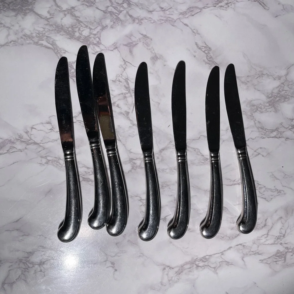 Gorham Ribbon Edge Stainless Steel Pistol Grip Dinner Knives Set of 7 Vietnam